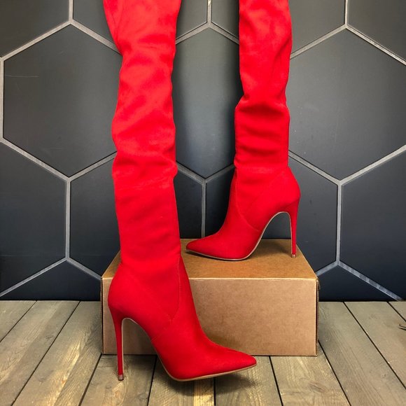 red thigh high boots steve madden